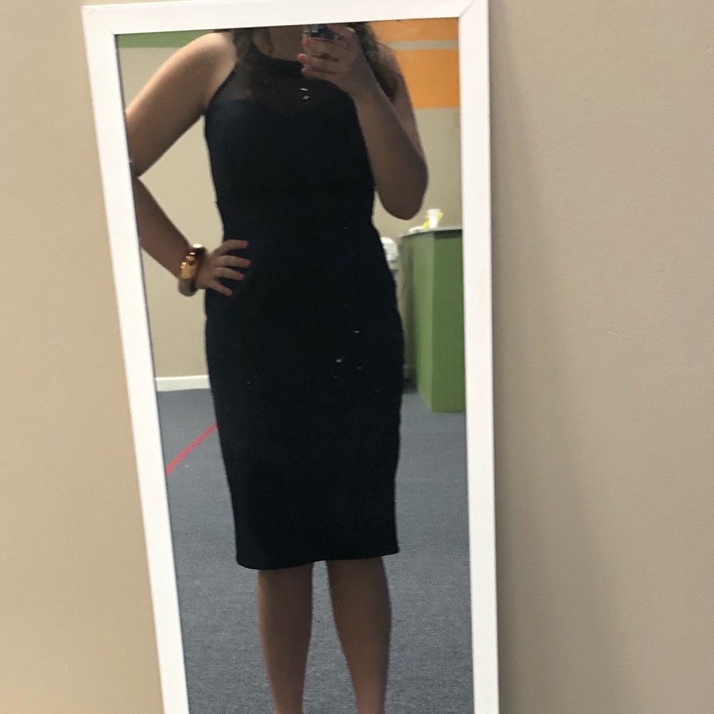 Navy halter neck with mesh dress